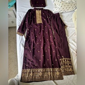 Purple and gold palazzo suit